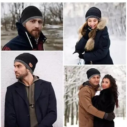 Couple Pack Of 2 Combo – Woolen Winter Beanie Head Cap With Neck Warmer Muffler For Men And Women